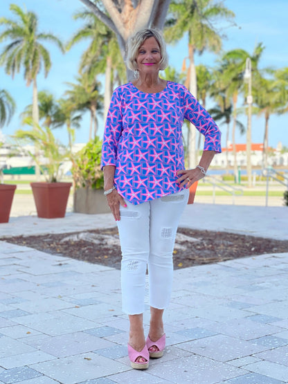 PINK STARFISH BEACH ASYMMETRIC TOP