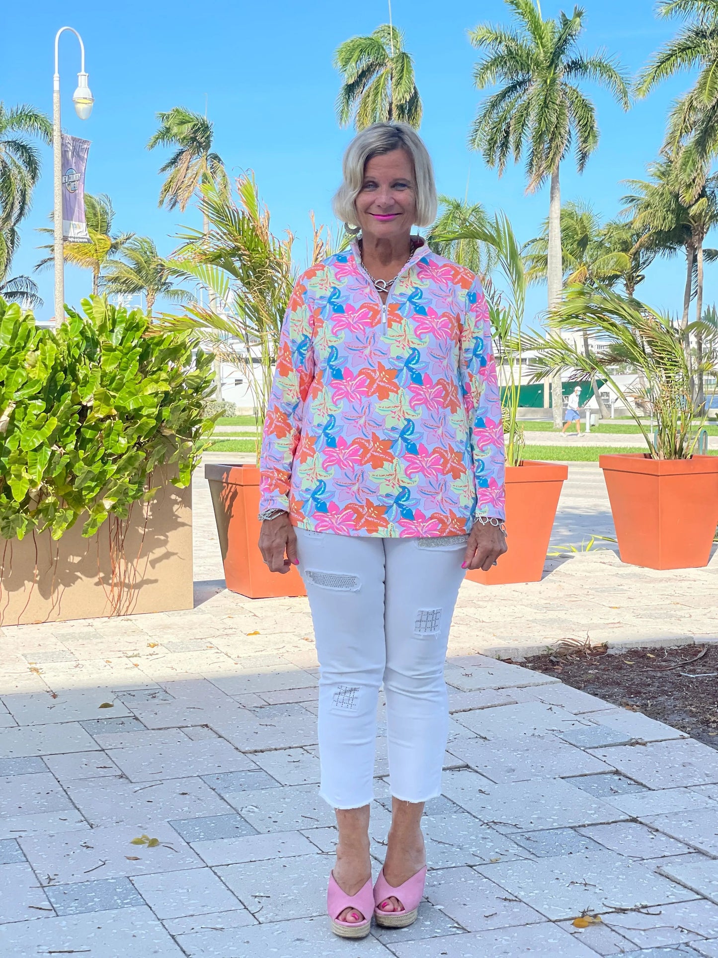 PALM BEACH GARDEN ZIPPER TOP