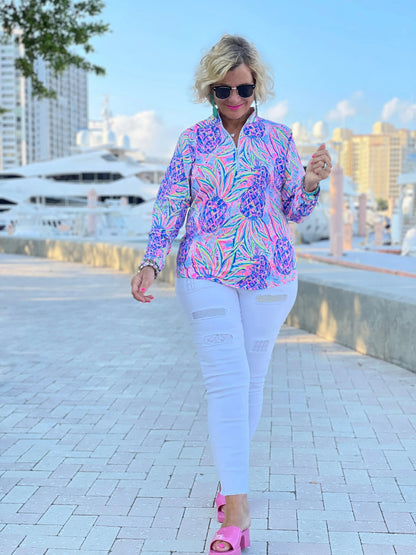 PINK PINEAPPLE DREAM ZIPPER TOP