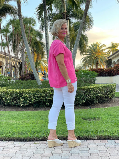 PINK WAFFLE SHORT SLEEVE
