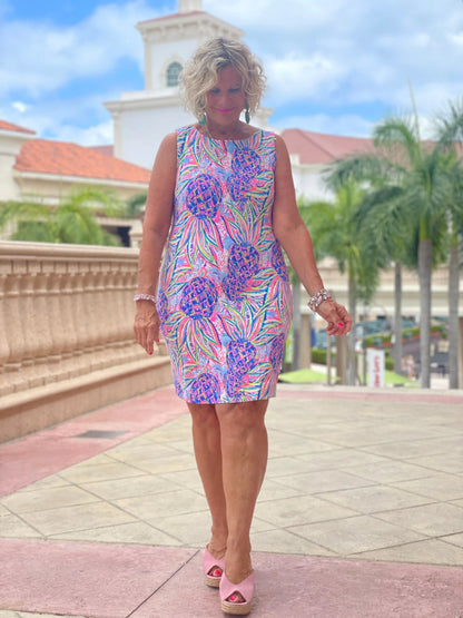 PINK PINEAPPLE DREAM SHIFT DRESS