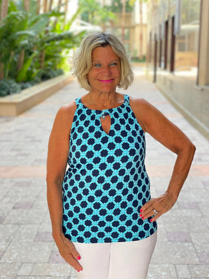 SEASIDE BLUE  KEYHOLE TOP