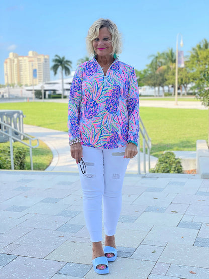 PINK PINEAPPLE DREAM ZIPPER TOP