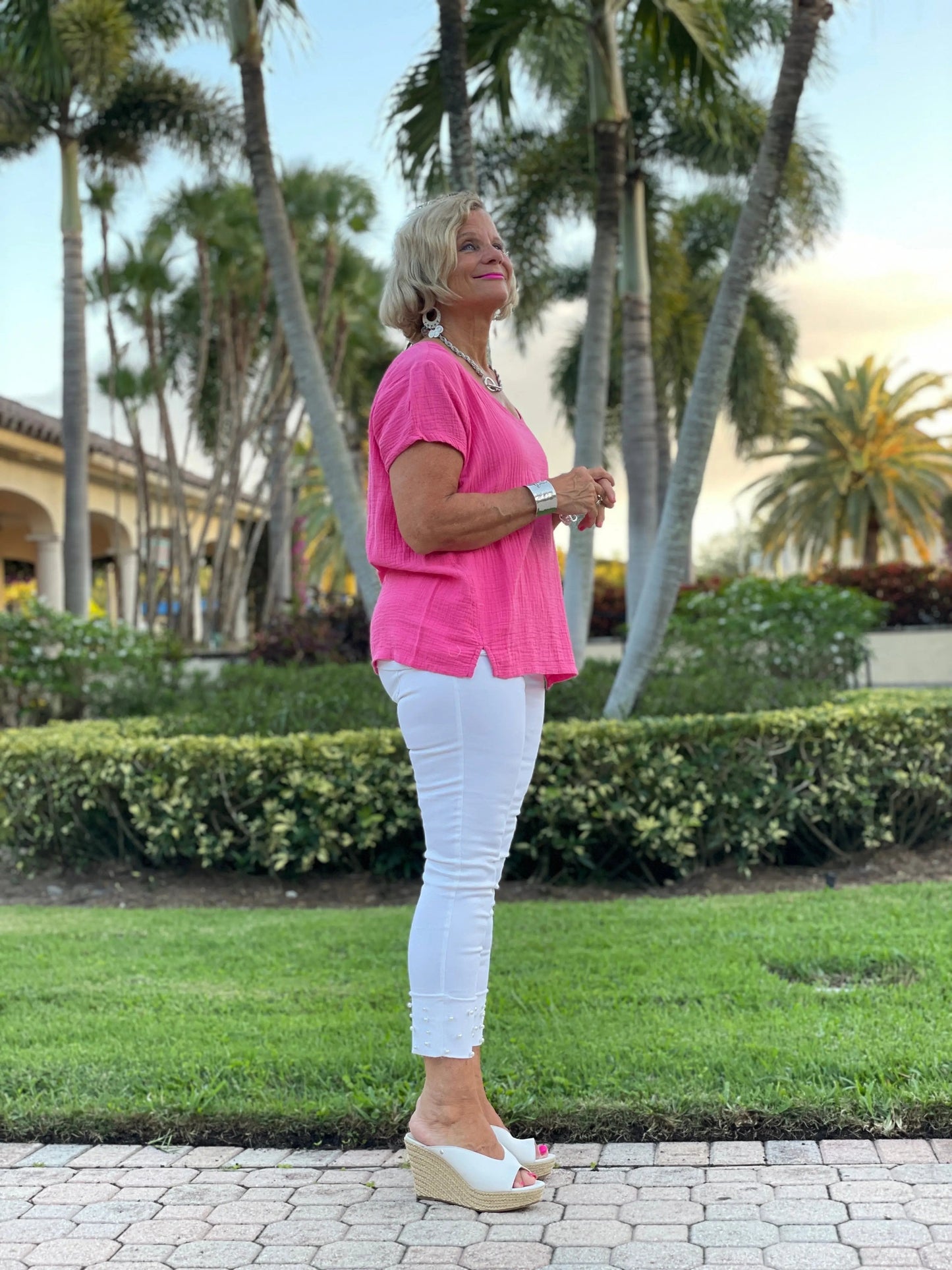 PINK WAFFLE SHORT SLEEVE