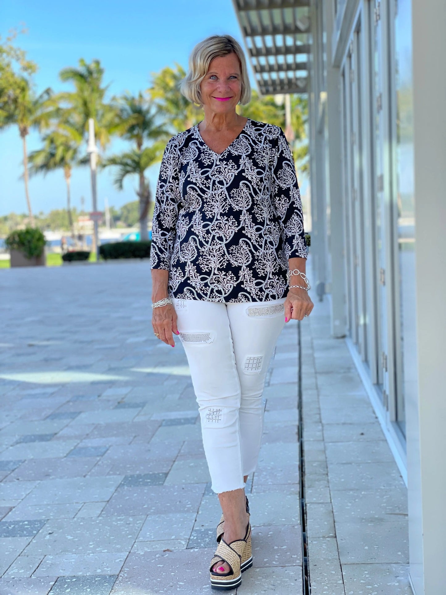 NAUTICAL LANE V-NECK TOP