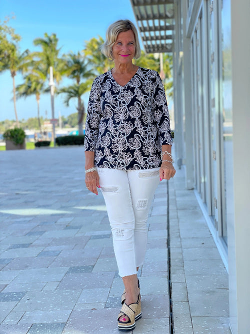 NAUTICAL LANE V-NECK TOP