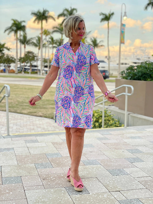 PINK PINEAPPLE SHORT SLEEVE DRESS