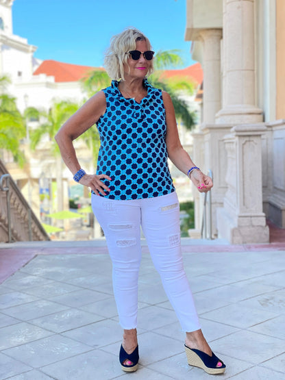 SEASIDE BLUE SLEEVELESS RUFFLE