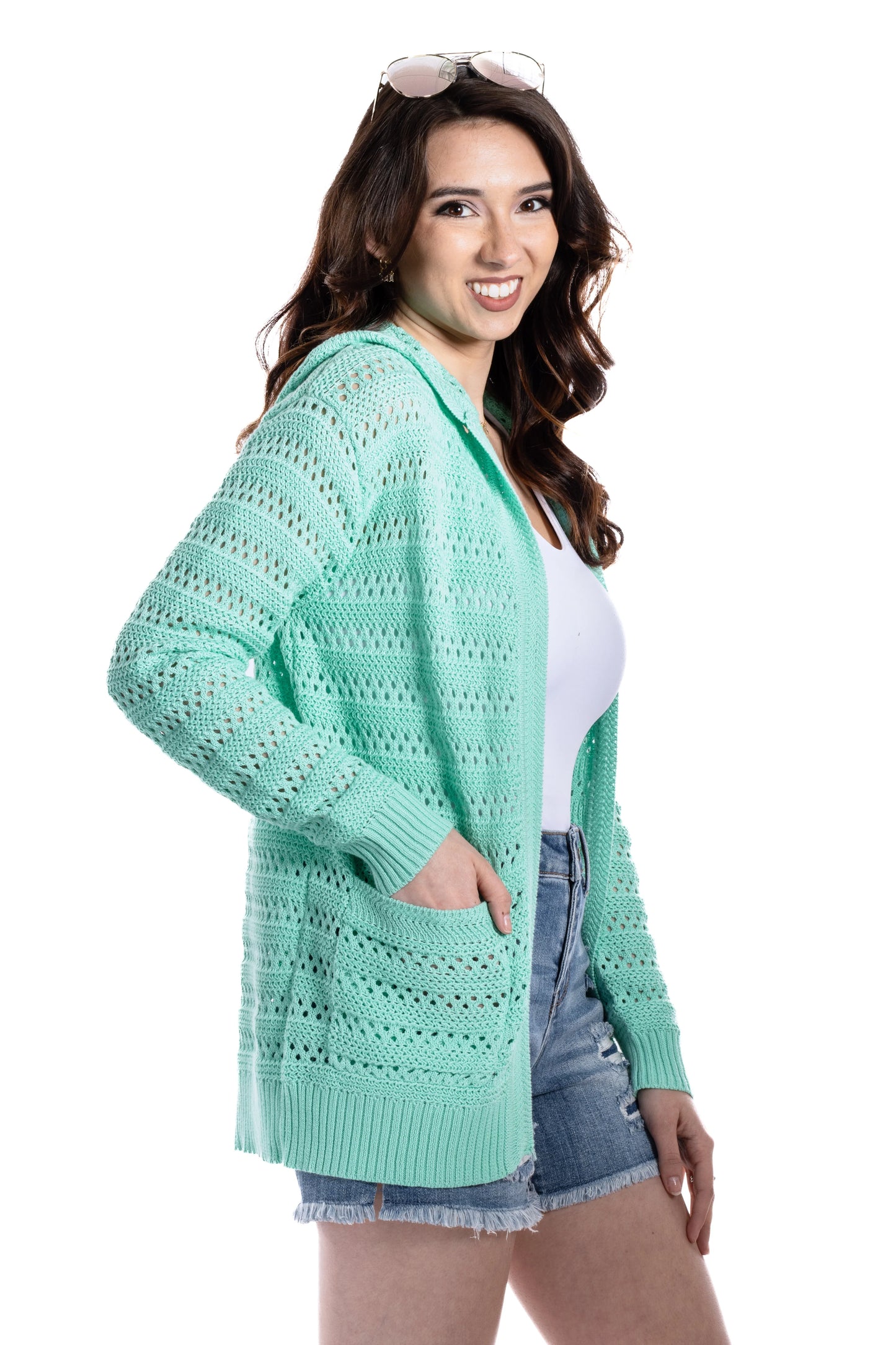 Women's Crochet Knit Sweater Hooded Cardigan