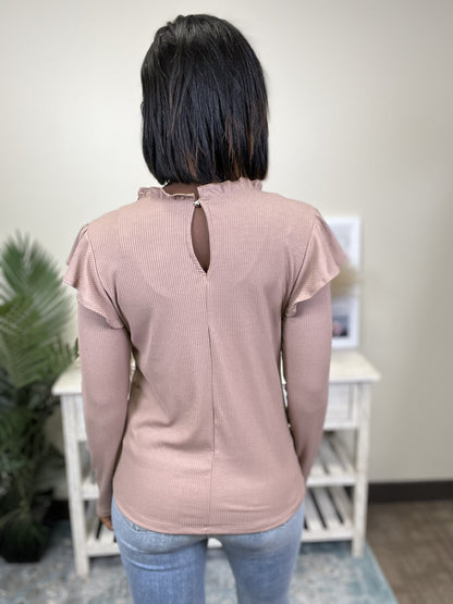 Ruffle Women's Ribbed Long Sleeve Top