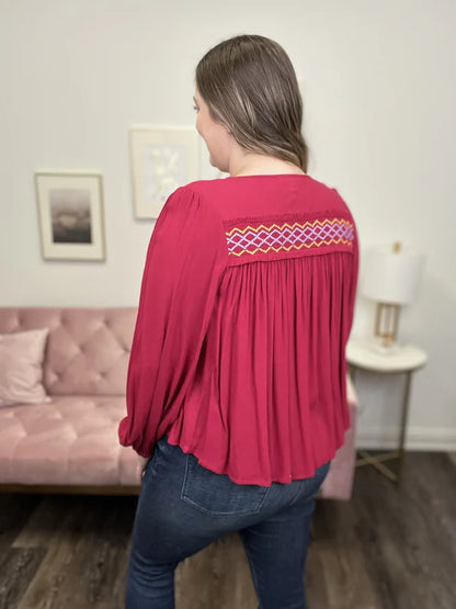 Beautiful And Free Women's Embroidered Long Sleeve Top