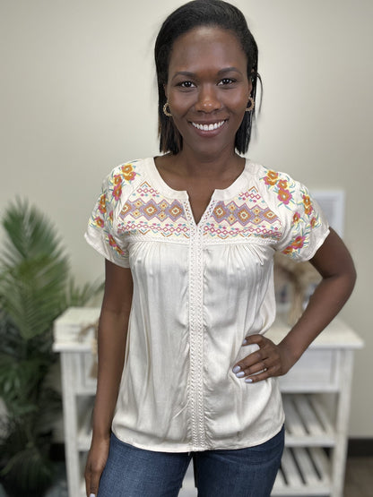 Really Rosey Women's Feminine Embroidered Short Sleeve Top